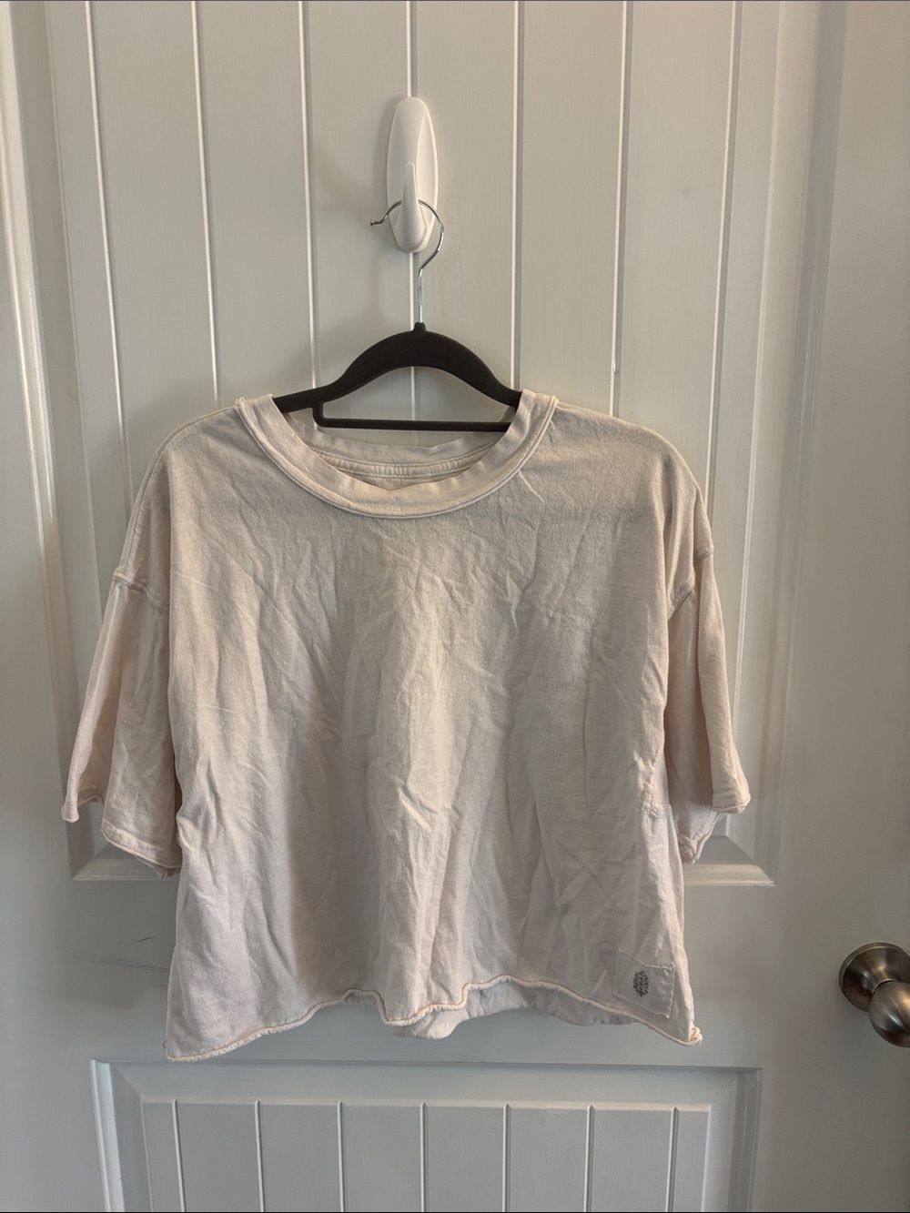 Free People Cropped Boxy Tee in Light Beige